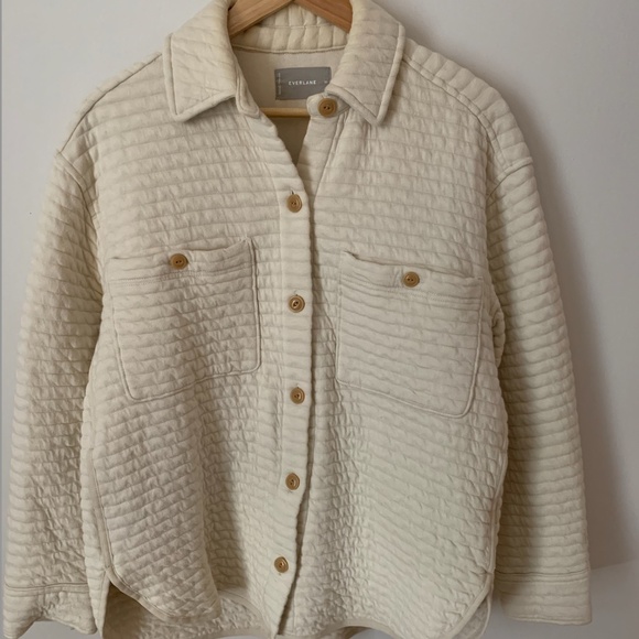 Everlane The Organic Cotton Quilted Shirt Jacket Cream Parchment M - Picture 7 of 13